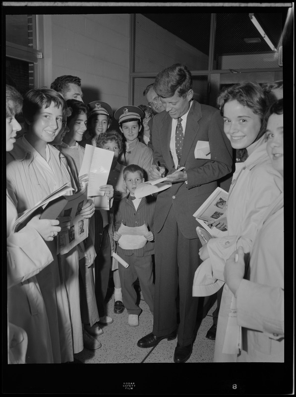 JFK signs autographs for children in N. Easton - Digital Commonwealth