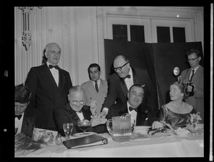 Jefferson-Jackson Day dinner. Front L-R: JFK, Truman, Gov. Dever. Rear: McCormack, Rep. Peter Cloherty & Edmund Burke, Chairman of the Dem. State Comm.