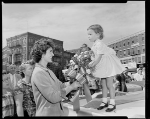 Jackie receives flower from little girl during Senate campaign
