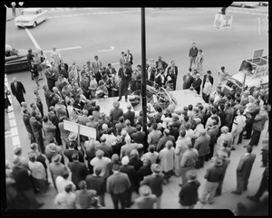 JFK speaks to crowd from convertible during Senate campaign