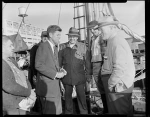 JFK talks to longshoreman during Senate campaign