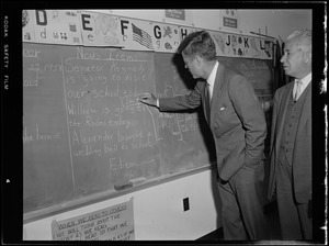 JFK visits schools during his campaign for Senate
