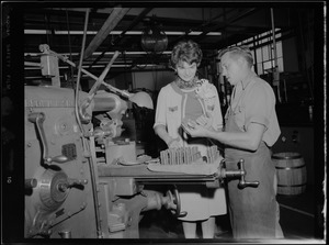 Jackie touring factory during Senate campaign