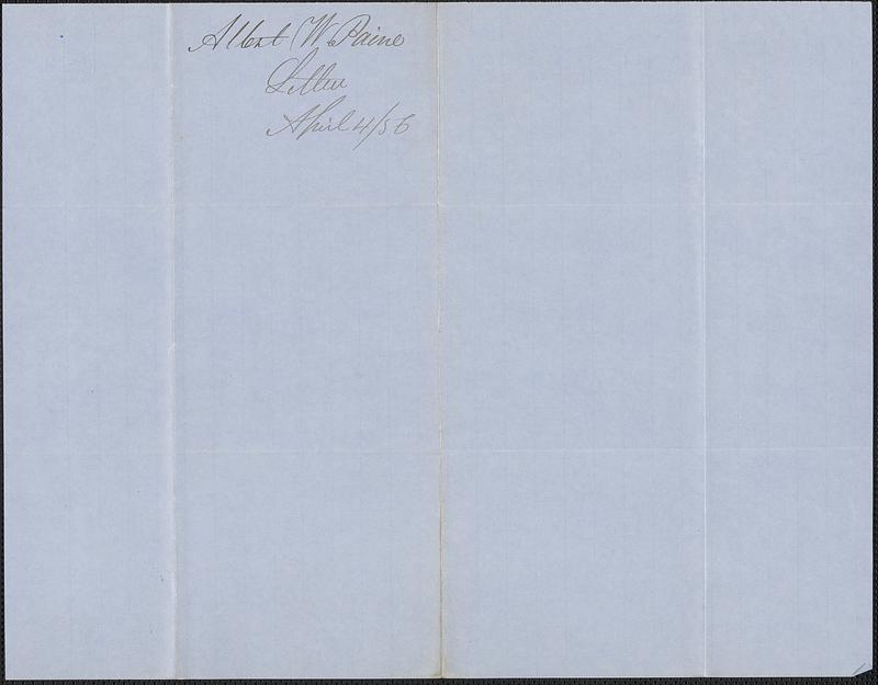 Albert W. Paine to Land Agent, 4 April 1856