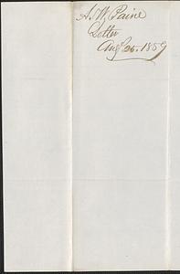 Albert W. Paine to the Secretary of State or Land Agent of Massachusetts, 25 August 1859