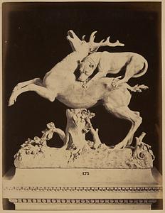 Sculpture of dog attacking a stag