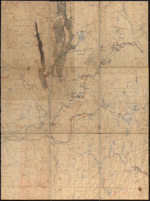 Topographical Sheets of Massachusetts, of Swift River and Ware River Watersheds, with Quabbin Reservoir area colorized in, and annotated with about 54 Photo Nos. for Ware River Real Estate, undated (ca.1940)