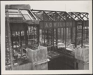 Construction of Boylston Building, Boston Public Library, girder with A. O. Wilson stencil
