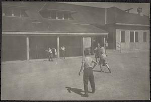 Play ball! Playing softball under the supervision of Play School teachers at World War Memorial Park, E. B.