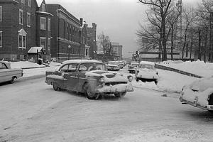 Winter scene, Union & Orchard Streets, New Bedford
