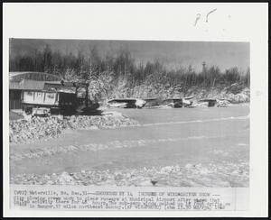 Waterville, Me. - Grounded By 14 Inches Of Wind-Driven Snow - City plowing crews work to clear runways at Municipal Airport after storm that halted activity there for 48 hours. The sub-zero winds pushed up 18 foot drifts on roads in Bangor, 57 miles northeast Sunday.