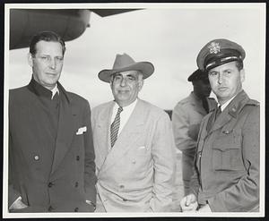 36th Fighter – Bomber Wing, Furstenfeldbruck Air Base, Germany. Maurice Tobin, Secretary of Labor in the cabinet of President Harry S. Truman is shown at the left at Neubiberg Air Base in Germany on his recent visit to the occupied zone of Germany. Shown with Secretary Tobin and Walter Krischner, Special Advisor to the Secretary, and Colonel George T. Lee, Commanding Officer of the 36th Fighter-Bomber Group, based at Furstenfeldbruck, Germany, a few miles away from Neubiberg. Colonel Lee is a native of Norwood, Massachusetts.
