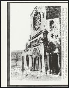 Facade of the 8th century Church of St. Peter appears 2/7 heavily damaged by two earthquakes which hit this medieval Etruscan town late 2/6. More than 70 per cent of the old city, known 23 centuries ago as a symbol of the ancient Etruscan empire, was leveled or so badly damaged that buildings could not be saved.