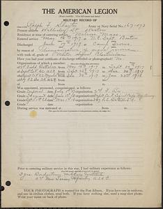 American Legion military record of Ralph F. Slayton