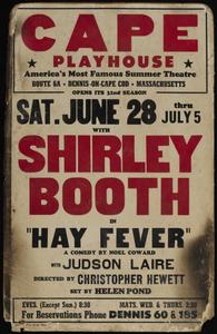 Cape Playhouse, America's most famous summer theatre, opens its 32nd season Sat. June 28 thru July 5 with Shirley Booth in "Hay Fever"