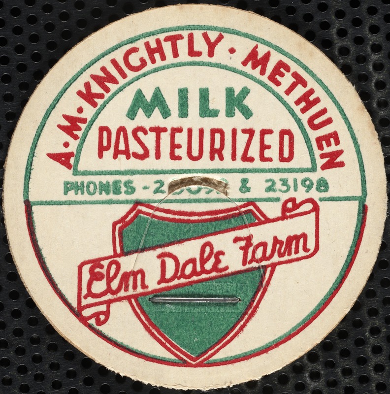 Milk bottle cap from Elm Dale Farm, Methuen