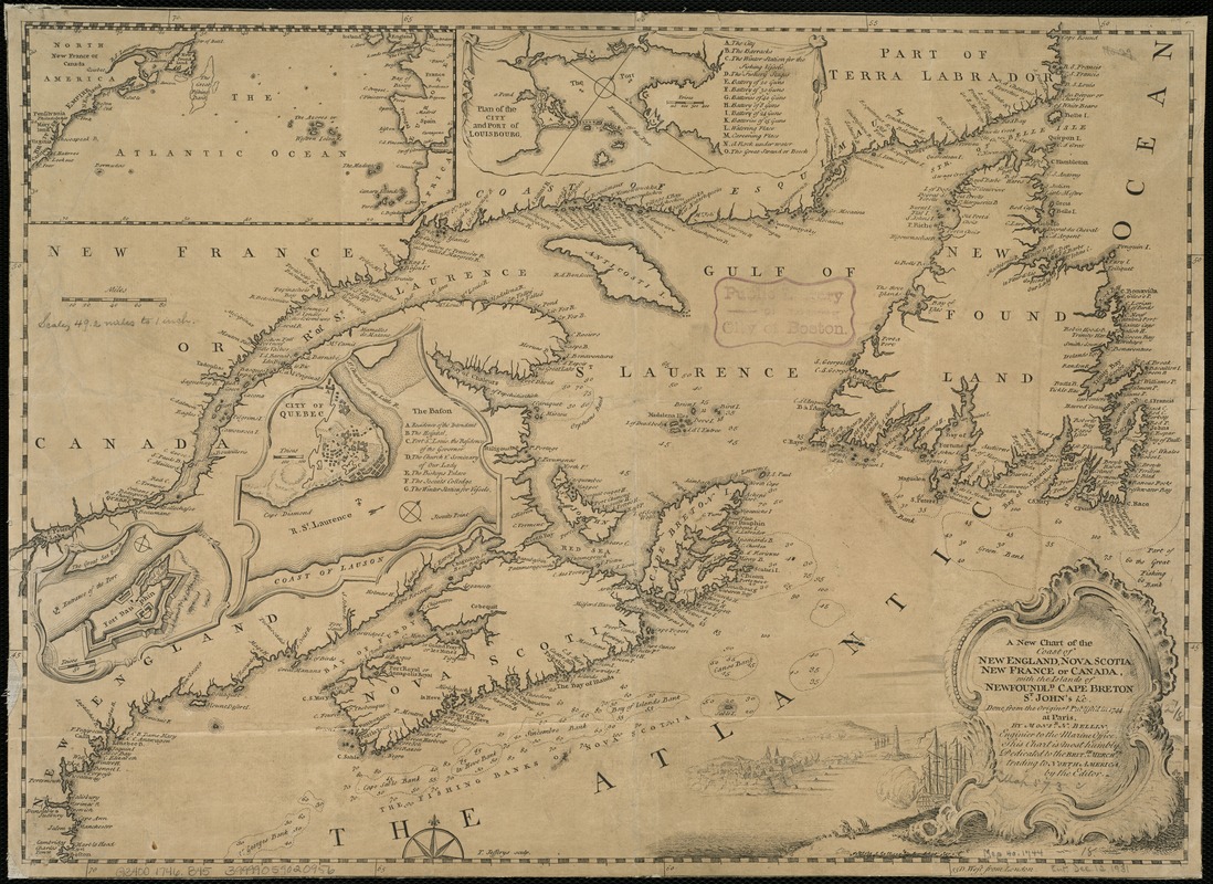 A new chart of the coast of New England, Nova Scotia, New France or Canada, with the islands of Newfoundld. Cape Breton St. John's &c