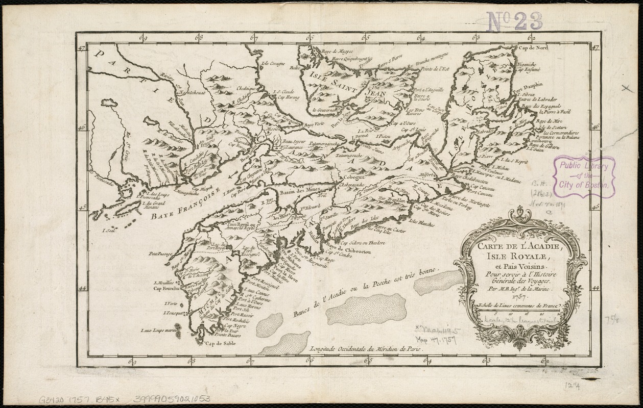 Carte de l'Acadie, Isle Royale, et Païs Voisins