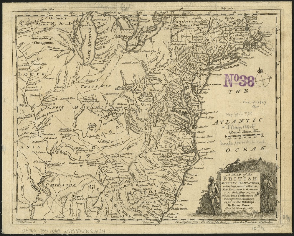 A Map of the British American plantations, extending from Boston in New England to Georgia