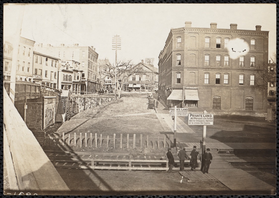 Washington Street at the railroad tracks, January 8, 1885