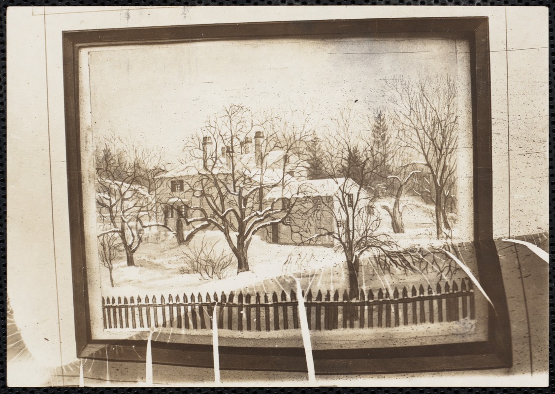 Photograph of a painting of the Clark Place at the corner of Dudley and Warren Streets, January 8, 1885