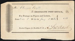 Postal receipts for Mr. Ebenezer Craft