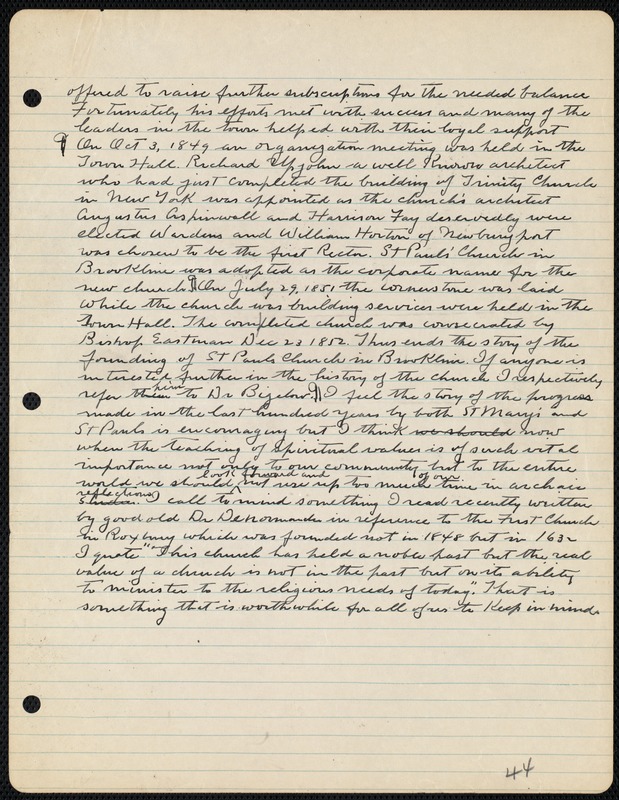 Speech/essay commemorating 100th anniversary of St. Paul's Church