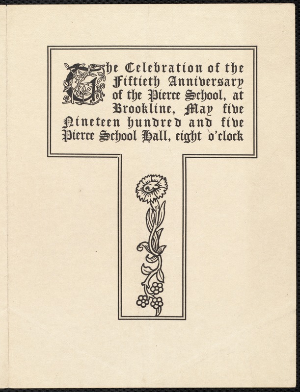 Program for event celebrating Pierce School's fiftieth anniversary, 5/5/1905