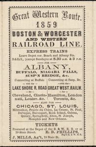 Schedule for Boston and Worcester and Western Railroad Line, Great Western Route