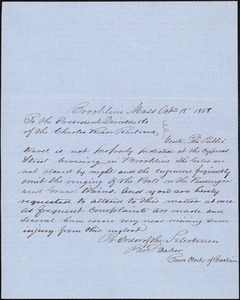 Letter to Charles River Railroad complaining of neglect at Cypress St. railroad crossing