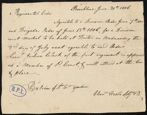 Brigade order for court martial to be held July 2, 1806