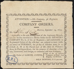 Company order to Stephen Clark of the Legionary Brigade
