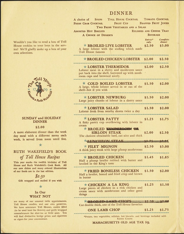 The Toll House menu