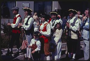 People in 18th-century dress at reenactment of Paul Revere's ride, Somerville, Massachusetts