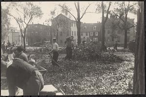 Cleaning up hurricane carnage, Common St. School in background, Training Field, Chn.