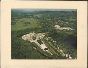 Aerial view Columbia Mill, town and river