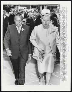 Anthony (Big Tuna) Accardo, reputed crime-syndicate figure, and his wife shown as they arrived at the St. Vincent Ferrer Church in suburban River Forest 6/10, to attend the wedding of their son Anthony Jr. who was married to the former Janet Hawley, 1961 “Miss Utah.” Many top gangland bosses and other underworld figures attended the wedding under the watchful eye of law enforcement agencies.