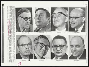 'What Economists Are Saying') - Economic Experts - These experts have commented on President Nixon's wage-price-rent freeze. They are, top row, left to right; John Kenneth Galbraith; Michael V. Disalle; Walter W.Heller and Milton Friedman. Bottom row, from left; Gardner Ackley; John M. Letiche; Paul A. Samuelson and Paul A. Volcker.