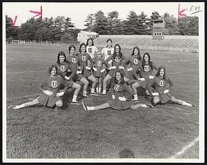 Left, Kathy Pace, Maryloe Canty, Micki Fidler, Janet Walsh, co-capt. Sue Connoly, mascot Cindy Lafreniere, co-capt. Joanne Aldrich, Diane Clifford, Diane Larry, Sue Enos, Judi Tanner and Diane Lafreniere, front.