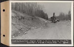 Contract No. 60, Access Roads to Shaft 12, Quabbin Aqueduct, Hardwick and Greenwich, looking back from Sta. 91+00, Greenwich and Hardwick, Mass., May 2, 1938