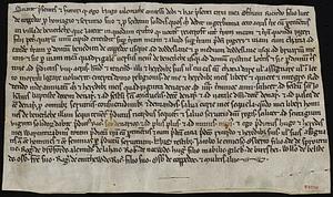 Charter granting land in the village of Bentley, Suffolk, England, from Hugh Talemache to Richard de Coppedoc