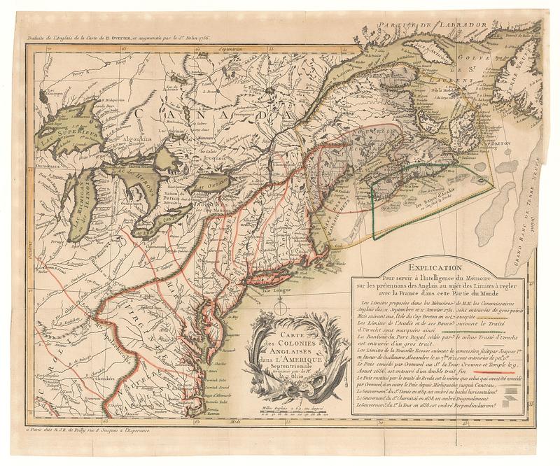 Carte des colonies anglaises dans l'Amerique Septentrionale terminée par le r.e Ohio