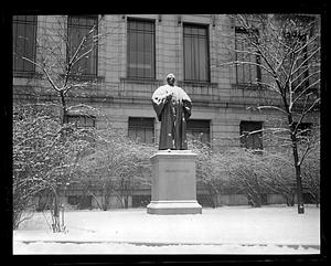 Phillips Brooks statue covered in snow, M.F.A.
