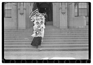 Religious procession leaving Eisner Administration building, Emmanuel College