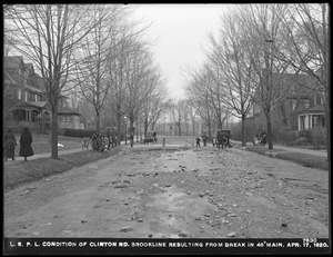 Distribution Department, Low Service Pipe Lines, condition of Clinton Road, resulting from break in 48-inch main, Brookline, Mass., Apr. 17, 1920