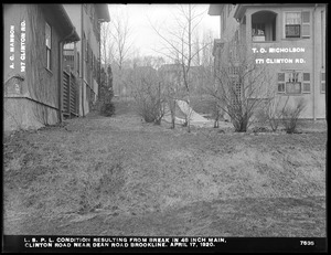 Distribution Department, Low Service Pipe Lines, condition resulting from break in 48-inch main, Clinton Road near Dean Road, Brookline, Mass., Apr. 17, 1920