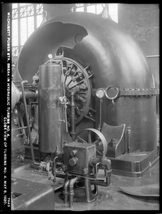 Wachusett Department, Wachusett Dam Hydroelectric Power Plant, break in turbine No. 4, close view of turbine No. 4, Clinton, Mass., May 3, 1920