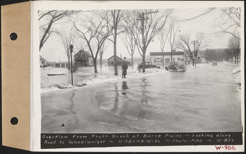 Overflow from Pratt Brook at Barre Plains, looking along road to