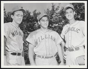 Donnellan, Marciano and Merullo- Left to right, they are Frank Donnellan Jr. of Mission, Peter Marchegiano of Abp. Williams and Lennie Merullo Jr. of Malden Catholic. They're among the Catholic League all-stars named today. Donnellan is the namesake son of the former basketball referee. Marchegiano is the brother of Rocky Marciano, retired heavyweight champion. And Merullo is the son Lennie Merullo Sr., former Chicago Cubs shortstop.