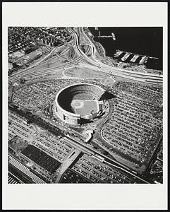 Amazin' Mets home, Shea Stadium, is captured on the final day of the amazing 1969 World Series victory over the Baltimore Orioles. When presented in infrared color at the premiere show of the Kodak Gallery and Photo Information Center in New York City, the outfield grass sports a brilliant red turf symbolic of the fervor of Mets fans.